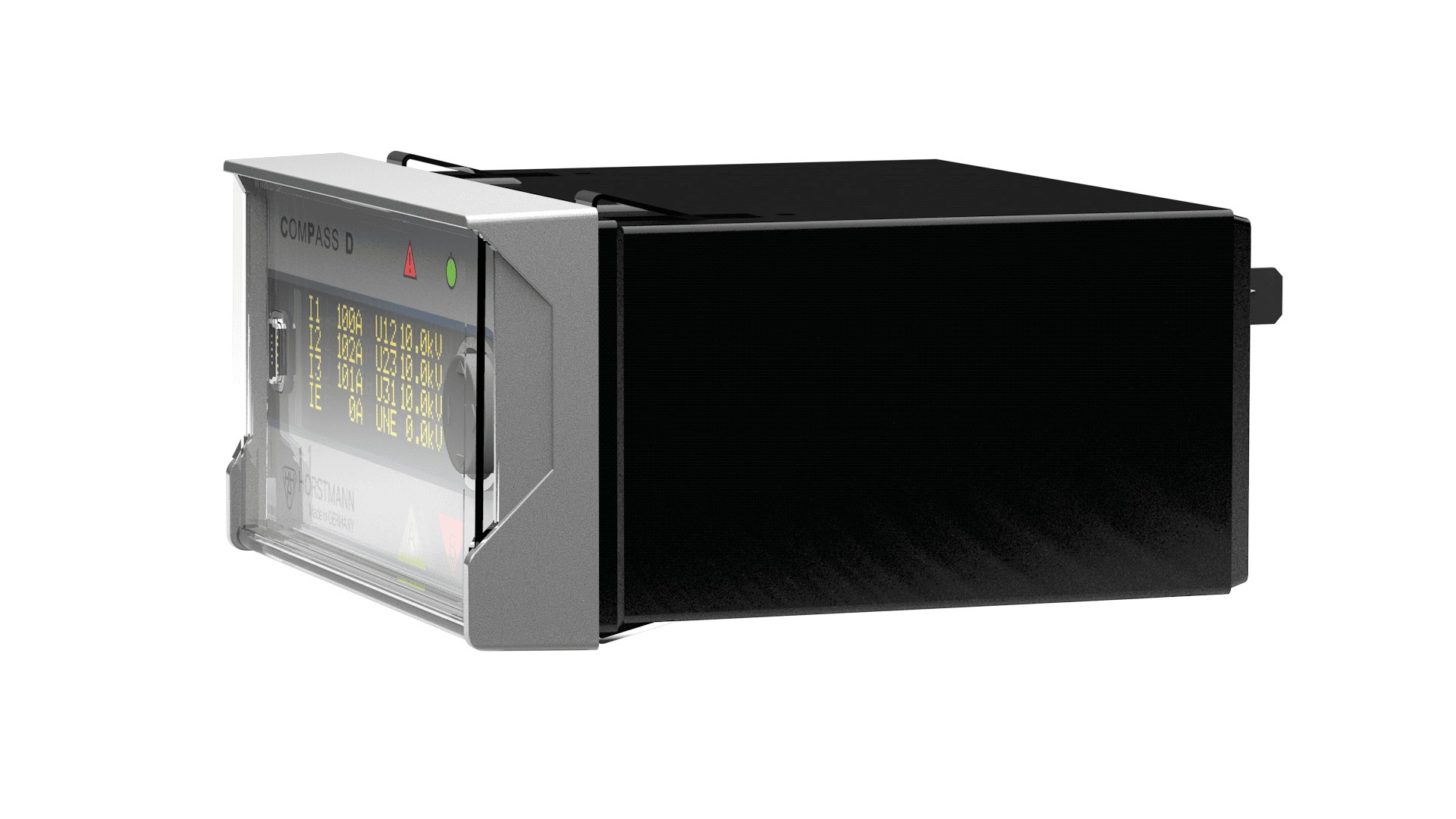 Ein schwarz-silbernes elektronisches Gerät mit einem digitalen Display, das gelbe Zahlen und Symbole mit der Aufschrift COMPASS 8 auf weißem Hintergrund anzeigt.