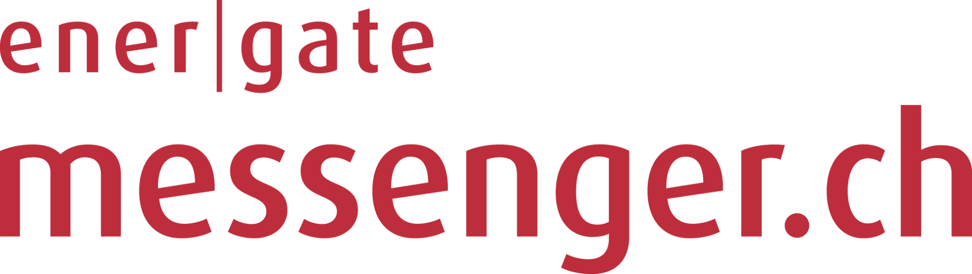 Red text logo on a white background showing ener|gate messenger.ch, with ener|gate in small letters above the larger messenger.ch.